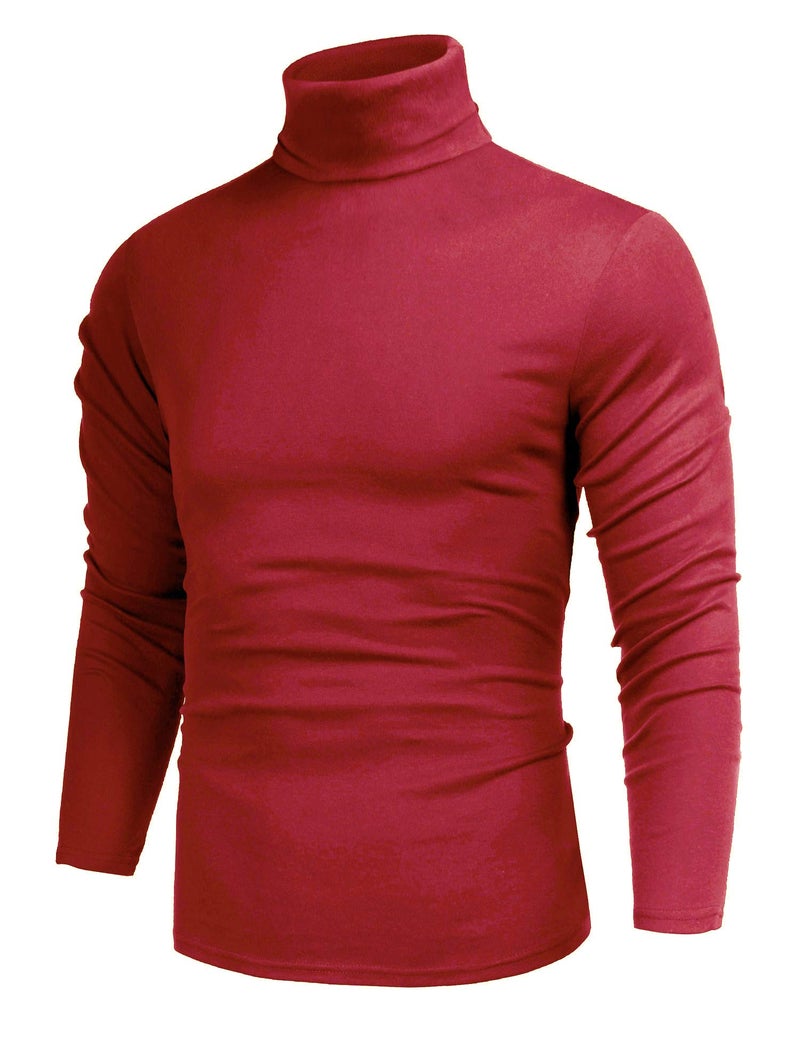 Poriff Men's Basic Turtleneck Pullover Melange Colored Slim Fit Long Sleeve Sweater Red M - Image 1